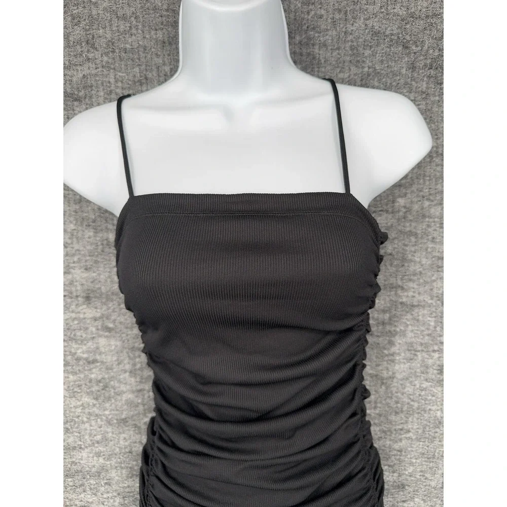 Intimately Free People Bodysuit Womens Small Black One Piece Ruched Ribbed Tank
